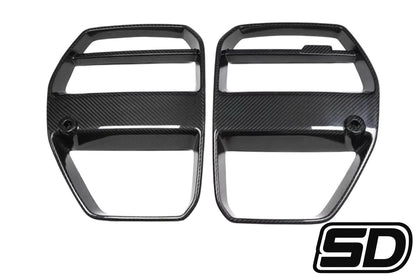 BMW G80 G82 G83 M3 M4 V Style Front Bumper Grilles Dry Carbon Fiber