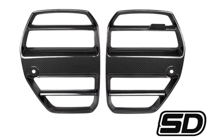 BMW G80 G82 G83 M3 M4 ST Style Front Bumper Grilles Dry Carbon Fiber
